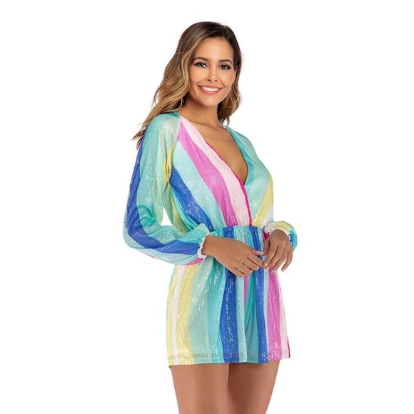 New Pastel Rainbow Sequin Romper - Picture 6 of 8